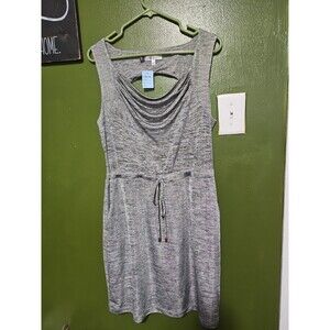 Jennifer Lopez Womens Dress L Gray Metallic Drape Neck Cutout Back Tie Waist